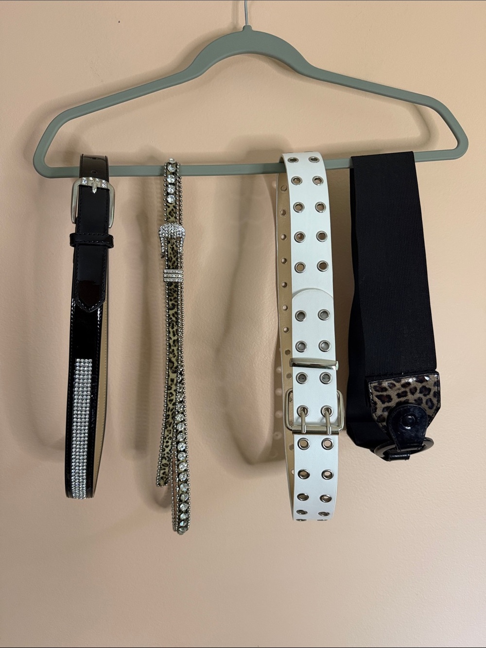 Mixed Women's Belt Set — Black, White, Leopard & Rhinestone Accents